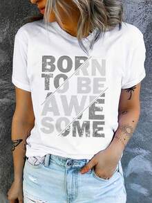 Women's Casual Crew Neck Short Sleeve T-Shirt Streetwear Creative Printed Patterns, Simple Design, Suitable  Top ForSoft And Comfortable,Sports And Fitness,It Is Also A Good Choice For Gifts To Relatives And Friends - 白色5 - 查看 2