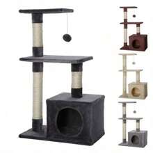 Centro de Actividades para Gatos Negro con 3 Plataformas, Cueva Gris y Postes de Sisal | Estructura Multifuncional 50x30x80 cm | Apartamento, Rascador y Zonas de Descanso - Negro - Ver 9