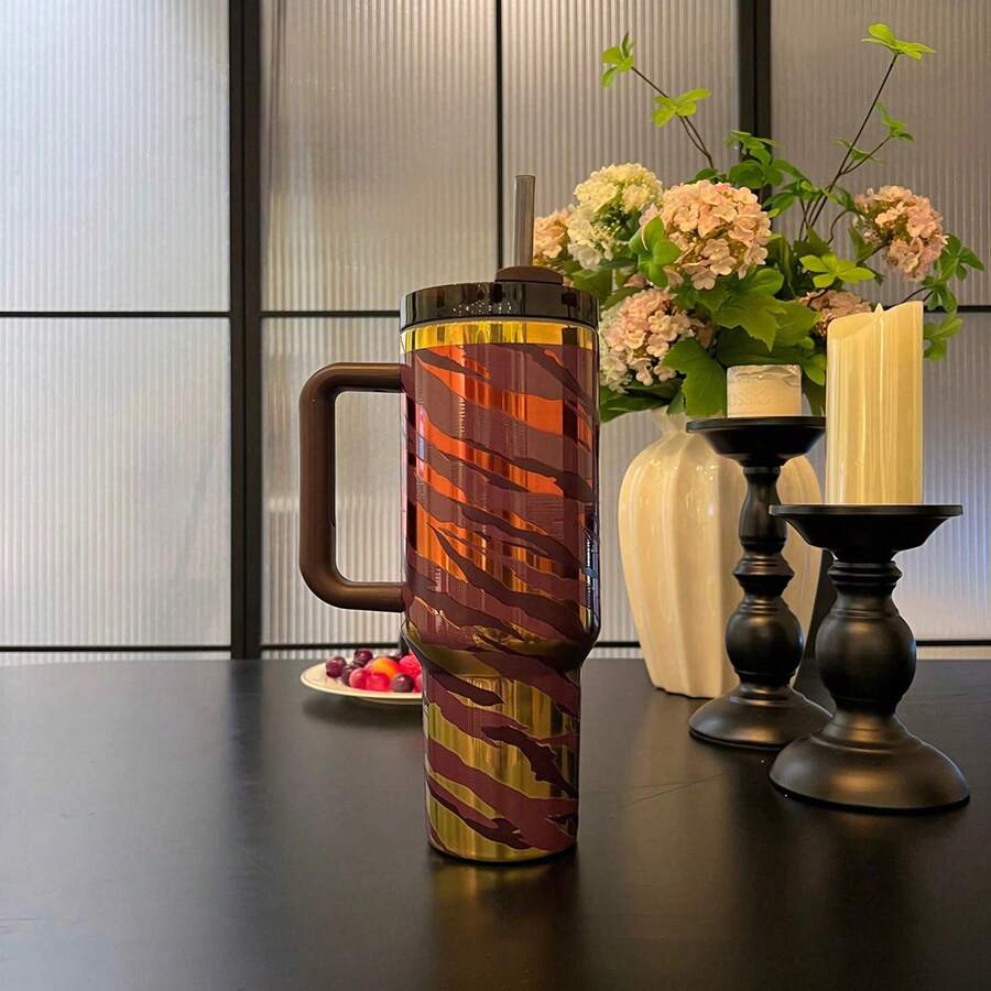 Stanlly &OWAL Insulated Tumbler With A Comfortable Handle, Featuring Double-Walled Vacuum Insulated Stainless Steel Construction. Perfect For Outdoor Activities Like Camping, Hiking, SchoolDriving,Travel. Gift For Valentine's Day, Birthday, Christmas - 彩色 - 查看 1