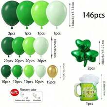 146pcs St. Patrick's Day Balloon Arch Kit - Mixed Color Latex And Foil Oval Balloons With Clover Pattern - Indoor Outdoor Party Decor - Multicolor - View 12