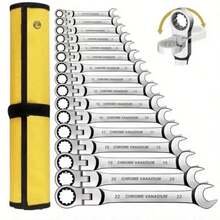 12pcs Metric Ratchet Wrench Set, 8-19mm Ratchet Combination Wrench With Organizer, 72 Teeth Vanadium Steel - Random - View 2