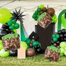 109 peças Conjunto de Balões de Aniversário Pixel Forest do : Material de Látex + Faixa 2D, Arco de Balões Degradê Verde + Padrões de Personagens do Jogo, Adequado para Festa de Aniversário Infantil, Um Clique para Criar uma Atmosfera de Celebração em Estilo Pixel, Uma Decoração de Destaque para Festas Infantis - Multicolorido - Visão 12