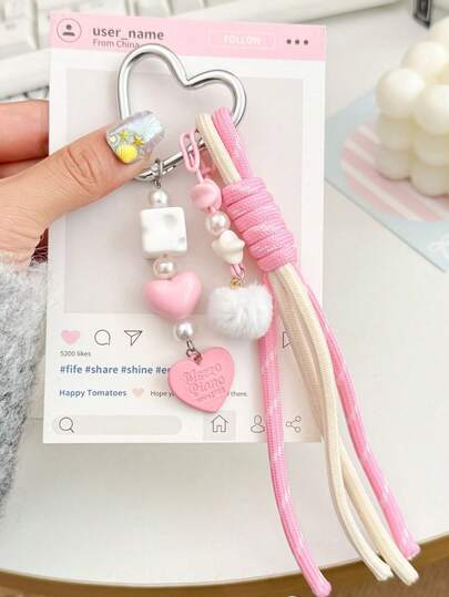 1 PC Bag Hanging Decoration, Heart-Shaped Keychain Pendant, Personalized And Versatile Woven Rope Luggage Pendant