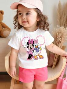 Disney-Girls' Summer Pure Cotton Short Sleeved T-Shirt, Minnie Daisy Cartoon Print, Baby's Stylish Versatile Top, Children's Comfortable And Breathable Summer Outfit - 白色 - 查看 2