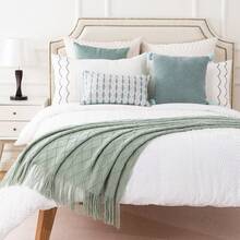 Sage Green Knit Throw Blanket For Couch Sofa, Living Room, Decorative Light Blue Throws For Foot Of Bed, Spring Knitted Blanket Throw - Cây xô thơm xanh - Xem 9