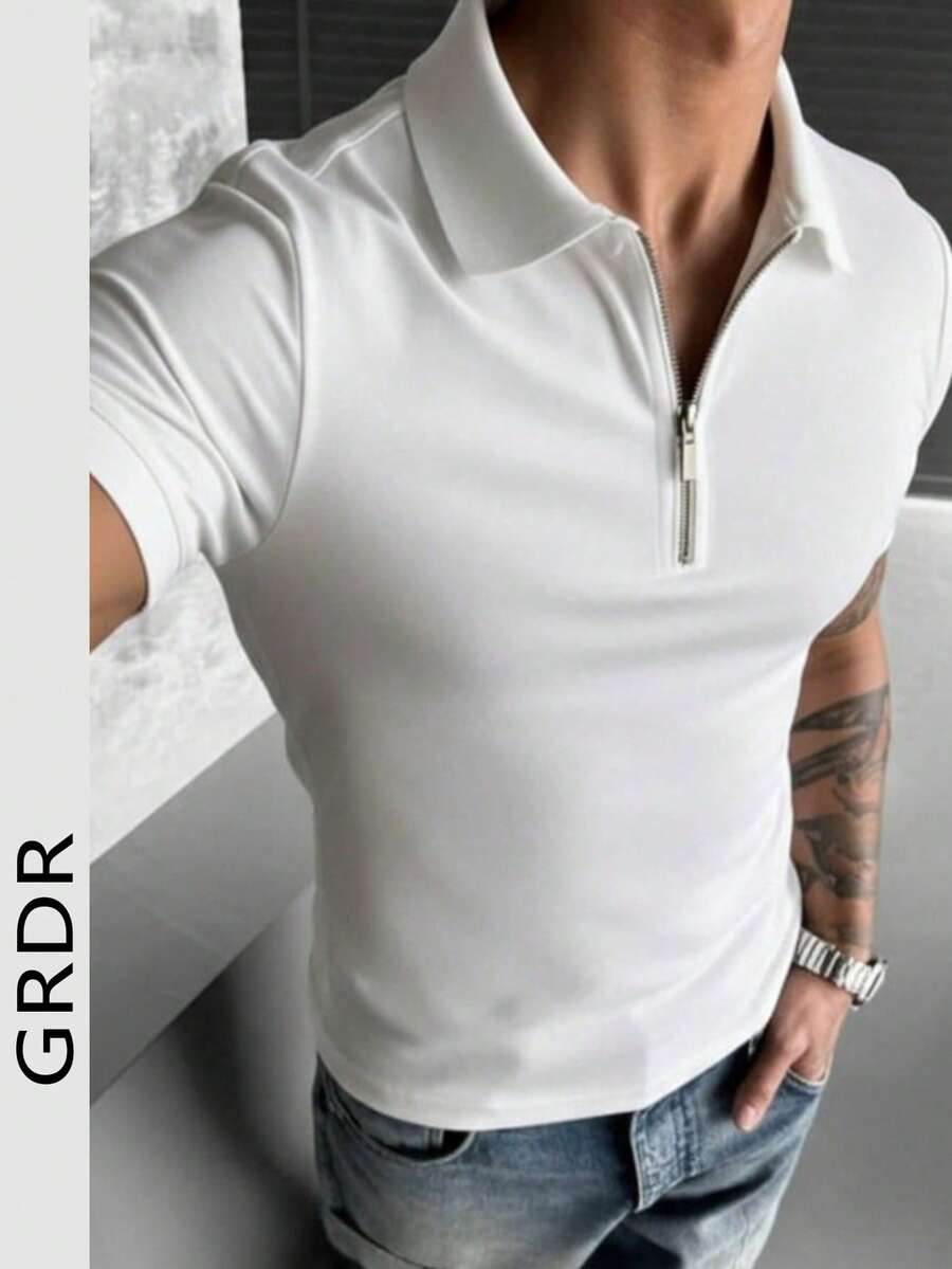 GRDR Men's Fashionable Solid Color Short Sleeve T-Shirt | Exquisite Design | Summer Essential | Easy To Match | Showcase Your Style - White - View 1