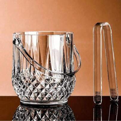 1pc Elegant Transparent Ice Bucket With Handle - Fashionable Portable Beverage Cooler, Suitable For Parties And Events