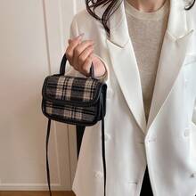 复古高端女式手提包 新款小方包 复古小众设计 多功能通勤单肩斜挎包 - 黑色 - 查看 5