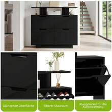 BALCONERA Schmaler Hochglanz Schuhschrank Weiß mit 4 Klappen & Schuhkipper, 120x24x106 cm (16-24 Paar), unterschiedliche Fachhöhen 37/43 cm für Flur - Schwarz - Übersicht 7