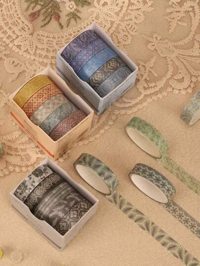 5卷/盒彩色装饰和纸胶带，色彩鲜艳，图案多样。适用于DIY旅行日记、计划本、剪贴簿、文具工艺品、装饰胶带和彩色装饰纸胶带。是送给艺术和手工爱好者的理想礼物。适合作为返校、情人节、感恩节和生日礼物。