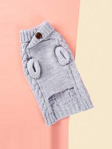 UFBemo 1pc Spring/Autumn Cable Cable Pattern Pet Sweater, Soft Material Suitable For Cats And Small/Medium Dogs, Indoor Clothing - Grey - View 5
