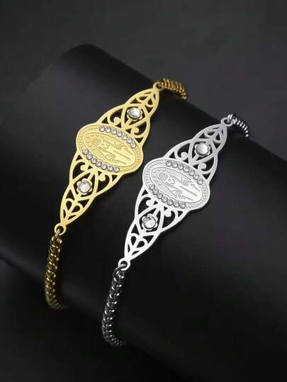 TEAMER 1pc Vintage Stainless Steel Witch Knot & Virgin Mary Pendant Bracelet, Fashion Lucky Amulet Wrist Accessory, Personalized Gift For Friends, Unisex