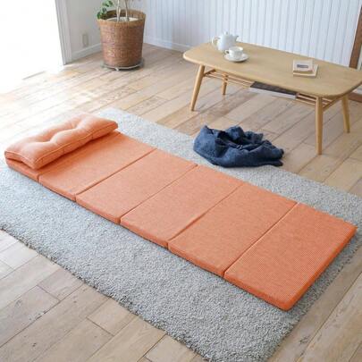 [アキレス] お昼寝マット 【枕付きで快適】 スツールにもなる 7つ折り ごろ寝マット 長座布団 来客用マットレス 幅65×奥行210×厚み4cm オレンジ CE7 - 4M210(OR)