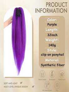 32英寸紫色夹式马尾接发，柔软自然的合成假发，适合女性佩戴 - 彩色 - 查看 2