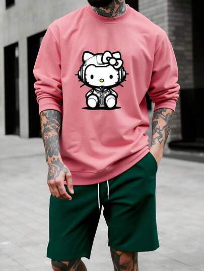  Sanrio 男士卡通印花圆领长袖休闲卫衣，冬季款