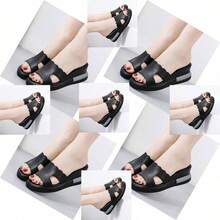 女士厚底拖鞋，休闲厚底凉拖，舒适人字拖 - 黑 - 查看 5