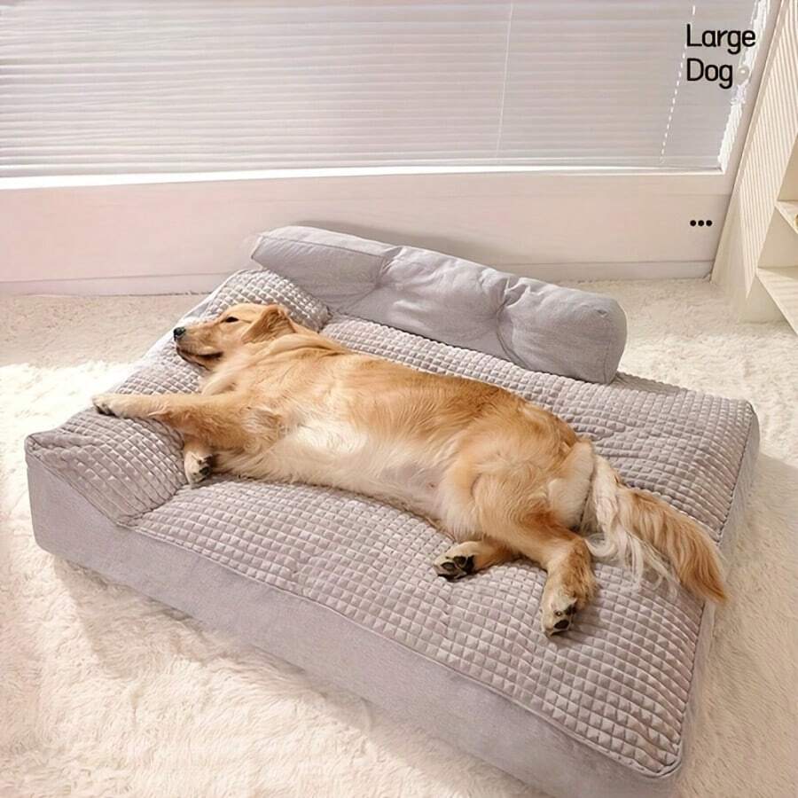 Gray Luxury Plush Calming Dog & Cat Bed - Sofa Style With Raised Bolster, Soft Cushion, Non-Slip Bottom, Fits Small/Medium/Large Pets Up To 45kg/99lbs, Multiple Sizes - Gray - 查看 1