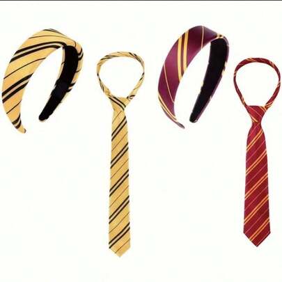 2pcs Holiday Party Accessories, Red Striped & Yellow Striped Headband + Tie, Wizard Costume Accessories Set, Suitable For Parties, School Events