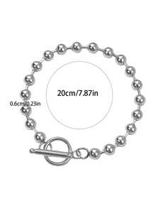 1 pieza Pulsera minimalista de acero inoxidable con cierre de bola liso, adecuada para el uso diario de los hombres, no se desvanece - Plateado - Ver 2