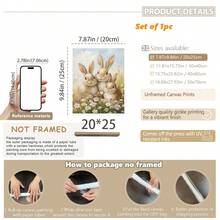 1幅帆布墙画 - 婴儿房装饰 - 复活节艺术，复古复活节兔子挂饰，复古复活节兔子设计：春日野花田野中的复活节兔子画作，复活节农舍装饰，带框婴儿房墙画，非常适合游戏室、婴儿房和儿童房装饰 - 彩色 - 查看 22