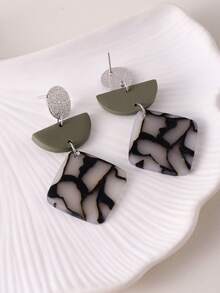 1 paire de boucles d'oreilles pendantes en argile polymère texturée noire faux marbre carrée, faites à la main, avec des accessoires géométriques. Style unisexe audacieux, convient pour les vacances, les fêtes, le port quotidien et comme cadeau. - Multicolore - Voir 7