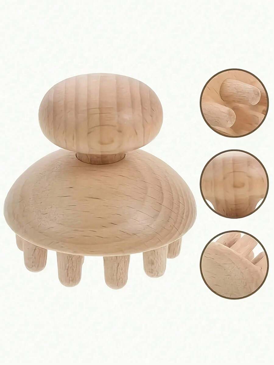 1pc Wooden Mushroom Massager - Handheld Gua Sha Tool For Muscle Relaxation, Localized Fat Reduction And Full Body Massage, Natural Wooden Manual Massage Stick - Multicolor - View 1