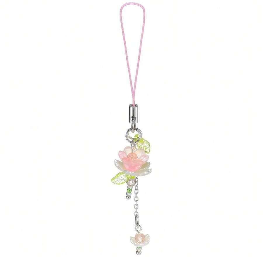Agromusk Pink Flower Phone Charms,Cute Beaded Lotus Flower Phone Strap Handmade Decor For Women Y2K Accessories Keychain Bag Pendant Gift - 粉色 - 查看 1