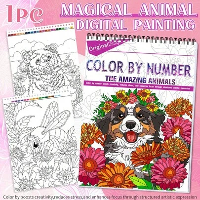 1pc Digital Drawing Coloring Book For Adults - Beginner-Friendly With Intricate Animal Themes, Vivid Designs On High-Quality Thick Paper, A4 Spiral Bound, Therapeutic And Soothing Art, Perfect Gift For Christmas, Ramadan, Valentine's Day, New Year And Holidays