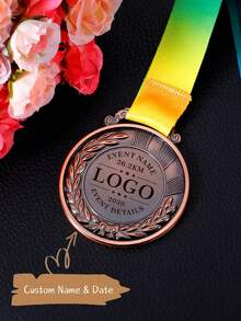 1pc Customizable Engraved Sports Medal, Can Use Custom Template Or Logo Design. Personalize Your Medal With Logo, Name, Date And Event Details. Suitable For Personalized Sports, Competition And Family Event Medals. - Multicolor - View 6
