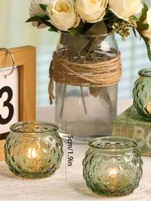 6/1pc Green Glass Rhinestone Candle Holder, Suitable For Wedding Centerpiece Decoration, Dining Table Decor, Home Decor, Family Gathering, Tabletop Decor, Theme Party - Multicolor - View 3