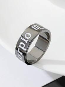 1件套极简主义金属镀黑十二星座刻字男士戒指套装，适合男士街头服饰 - 槍黑色 - 查看 4