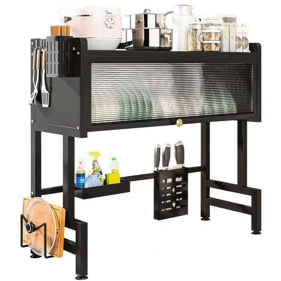Kitchen Over The Sink Dish Rack: Covered Dish Drying Rack For Dishes And Bowls - Black - View 1