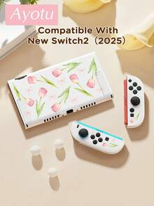 Ayotu 1 ốp bảo vệ TPU trong suốt siêu mỏng họa tiết hoa tulip hồng, phù hợp với Switch OLED/Switch/Switch Lite/New Switch 2 (2025) - Hỗ trợ thiết kế đế cắm, không cần tháo rời, chống rơi và chống bụi, nhiều màu sắc để lựa chọn. - Nhiều màu - Xem 3