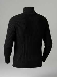 Men's Fashionable Twisted Floral High Neck Long Sleeve Sweater - Black - View 4