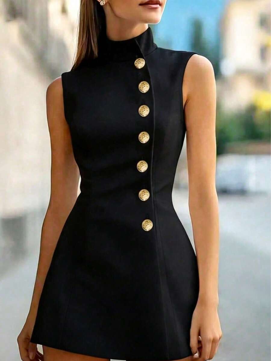 女士舒适休闲优雅无袖连衣裙 黑色 夏季