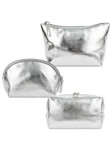 1pc Makeup Bag, Travel Makeup Bag, Women's Makeup Bag, Toiletries Storage Bag, Personalized Makeup Bag, Skincare Bag, Silver/Gold. - Multicolor - View 1