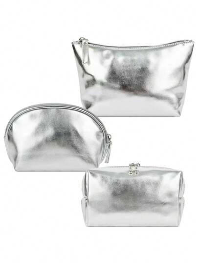 1pc Makeup Bag, Travel Makeup Bag, Women's Makeup Bag, Toiletries Storage Bag, Personalized Makeup Bag, Skincare Bag, Silver/Gold.