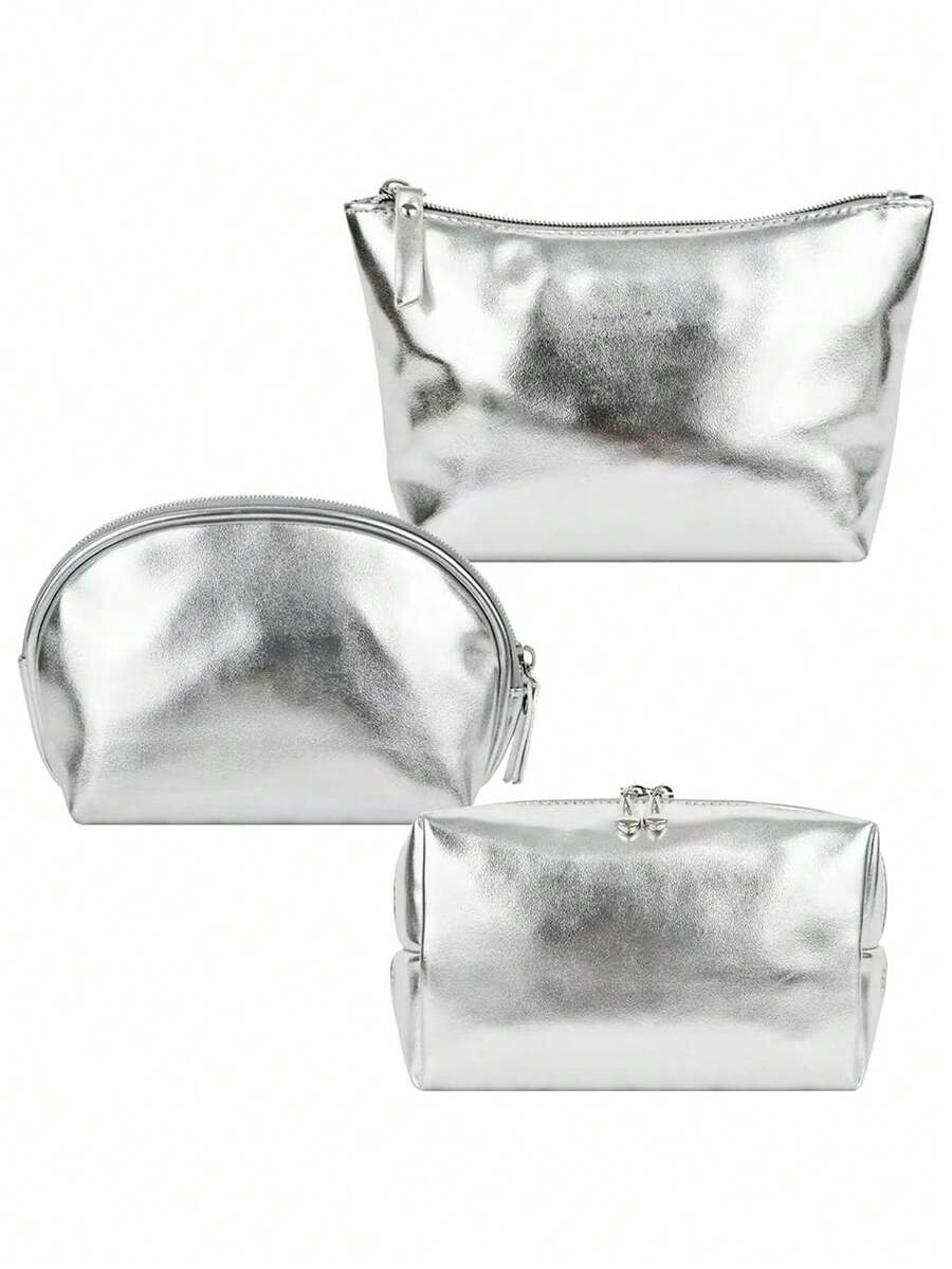 1pc Makeup Bag, Travel Makeup Bag, Women's Makeup Bag, Toiletries Storage Bag, Personalized Makeup Bag, Skincare Bag, Silver/Gold. - Multicolor - View 1