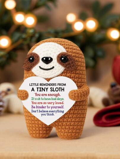 1pc Handmade Crochet Desktop Decor Sloth Cartoon Figurine, Thoughtful Gift For Best Friend, Birthday, Girlfriend, Sister, Mom, Grandma, Coworker, Family, Positive Emotion, Creative Party, Halloween, Christmas, Appreciation, Plush Doll, Keepsake