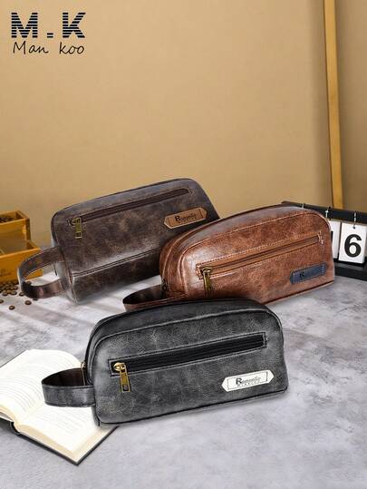 1pc Men's Marble Texture Clutch Bag, Large Capacity Toiletry Bag, Multi-Pocket Business Travel Organizer, Casual Fashion Accessory, Water-Resistant PU Material, Unique Printed Design, Suitable For Frequent Business Travelers