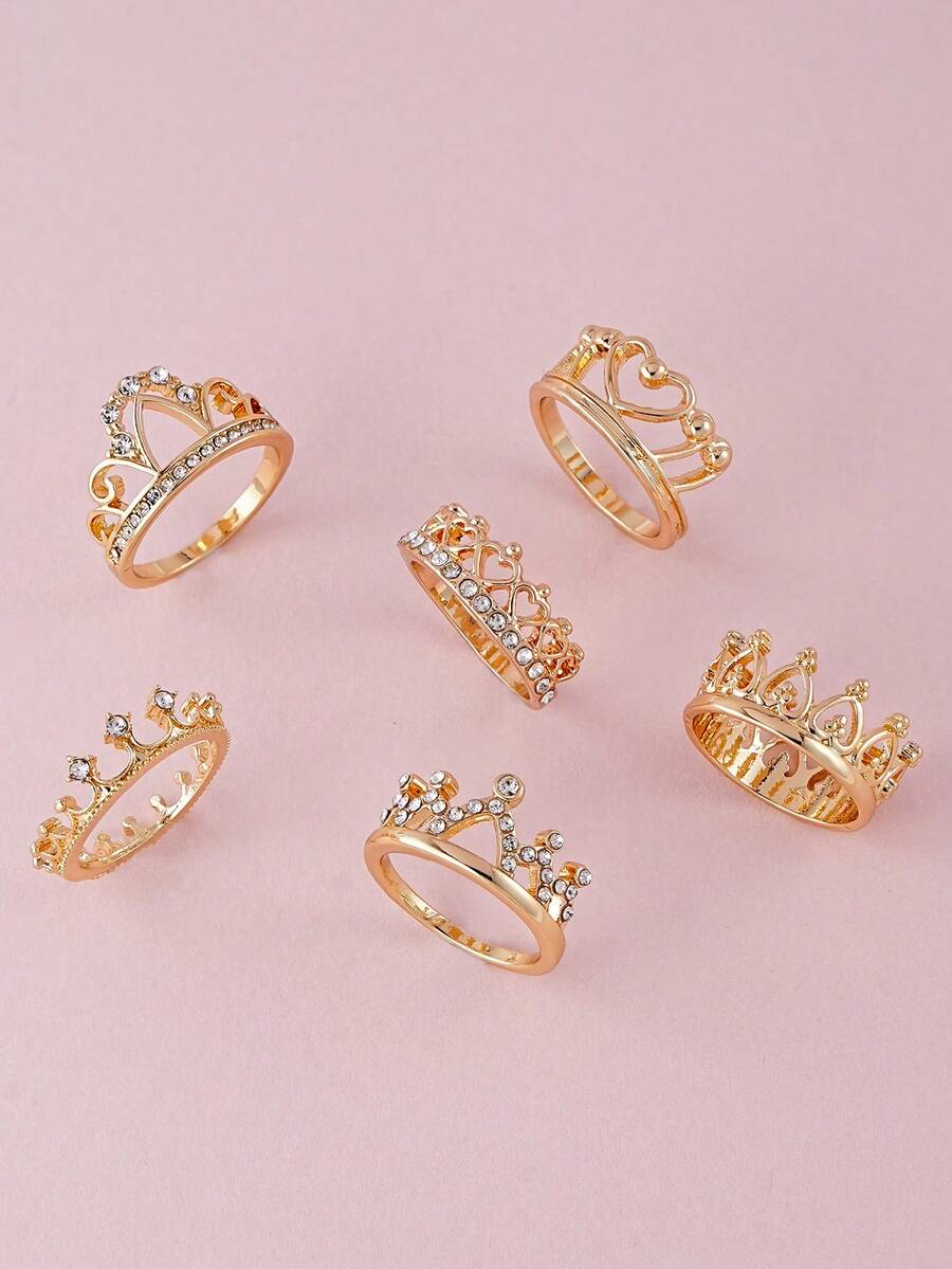 6 chiếc Rhinestone Vương miện & Vòng trang trí trái tim - Vàng - Xem 1