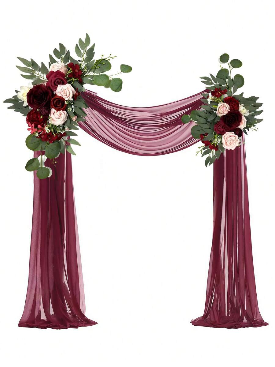 2 piezas Conjunto de ramos de flores artificiales, adecuado para arco de boda, cartel de bienvenida y decoración del área de recepción. Ideal para la decoración del arco y el telón de fondo de la ceremonia de boda, cartel de bienvenida. Burdeos