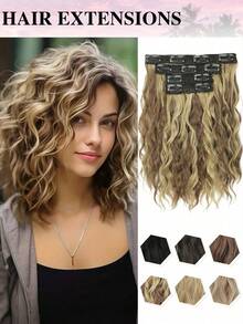 Clip-In Hair Extensions, 4pcs/Set 12-Inch Short Wavy Hair Pieces, Invisible Hair Fringe, Soft Synthetic Fiber Material, Suitable For Women's Daily Wear - Multicolor - View 1