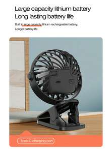 1pc USB Rechargeable 3-Speed Quiet Fan, 720° Rotation, With Night Light, Portable Clip-On, Ideal For Summer Travel, Beach, Back To School - Compact Yet Powerful Fan, Essential For Dorm And Office - Clip-on Fan - View 7