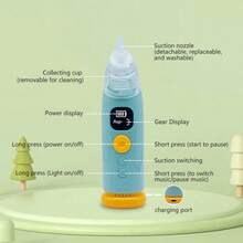Baby Aspirator, Electric Aspirator, Portable With Easy-To-Clean Rechargeable Lithium Battery, Multiple Uses On A Single Charge, Comes With 3 Silicone Nozzles, 3 Adjustable Suction Levels, Multiple Soothing Light Modes And Music. - Màu xanh Bạc hà - Xem 7
