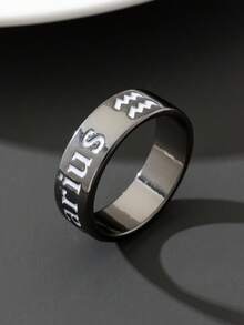 1件套极简主义金属镀黑十二星座刻字男士戒指套装，适合男士街头服饰 - 槍黑色 - 查看 7