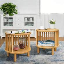 Set Of 2 Bamboo Round Nightstands With Storage, Ideal For Bedroom And Living Room - mặc định - Xem 9