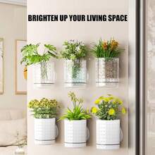 Self Absorbing Wall Hanging Flowerpot No-Drill Wall Mounted Hydroponic Green Plants Save Space Drainage Holes At The Bottom - Multicolor - View 1