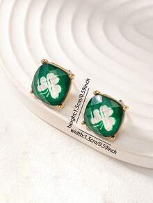 1对方形树脂三叶草小精灵圣帕特里克节耳钉（女款） - 三葉草耳釘 - 查看 3