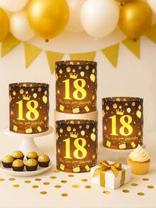 12个黑色金色18/50岁生日灯罩，生日蛋糕皇冠造型，适用于18/50岁生日派对背景装饰、生日灯光装饰、18岁成人派对装饰、退休派对装饰、周年纪念装饰、生日派对氛围道具、生日摄影道具、生日派对桌面摆件、生日厨房和餐厅装饰、房间装饰、家居装饰、生日礼物、派对礼品 - 黑金生日 - 查看 4